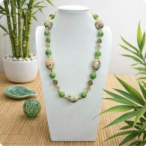 ARTISAN Hand-Painted Export Beads, Sea Sediment Jasper, & Crystal Necklace